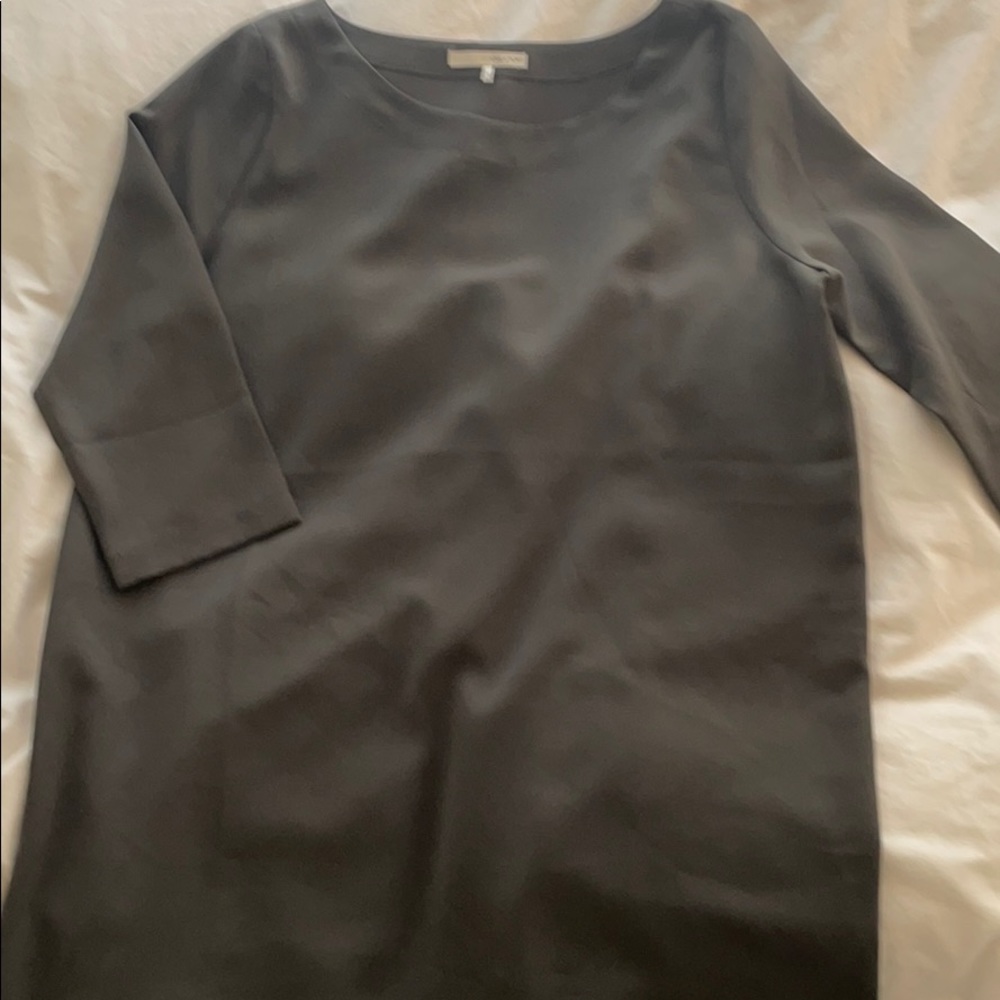 Oak + Fort olive shift dress with 3/4 sleeve